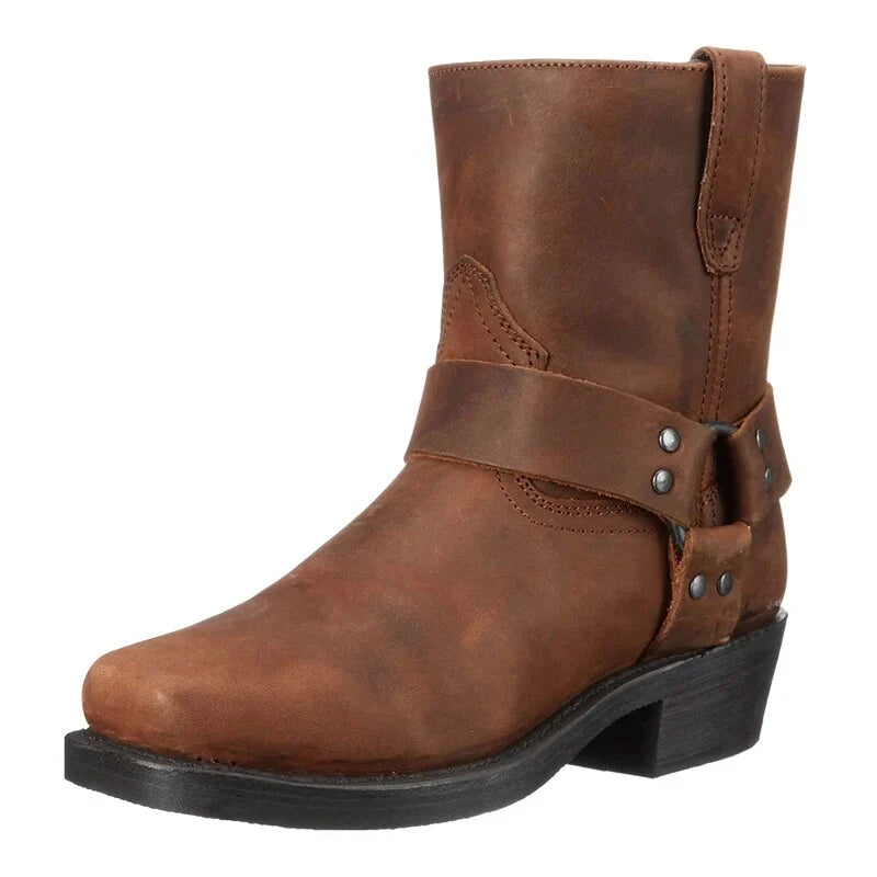 Men's Ankle High Leather Western Boots with Round Toe 0