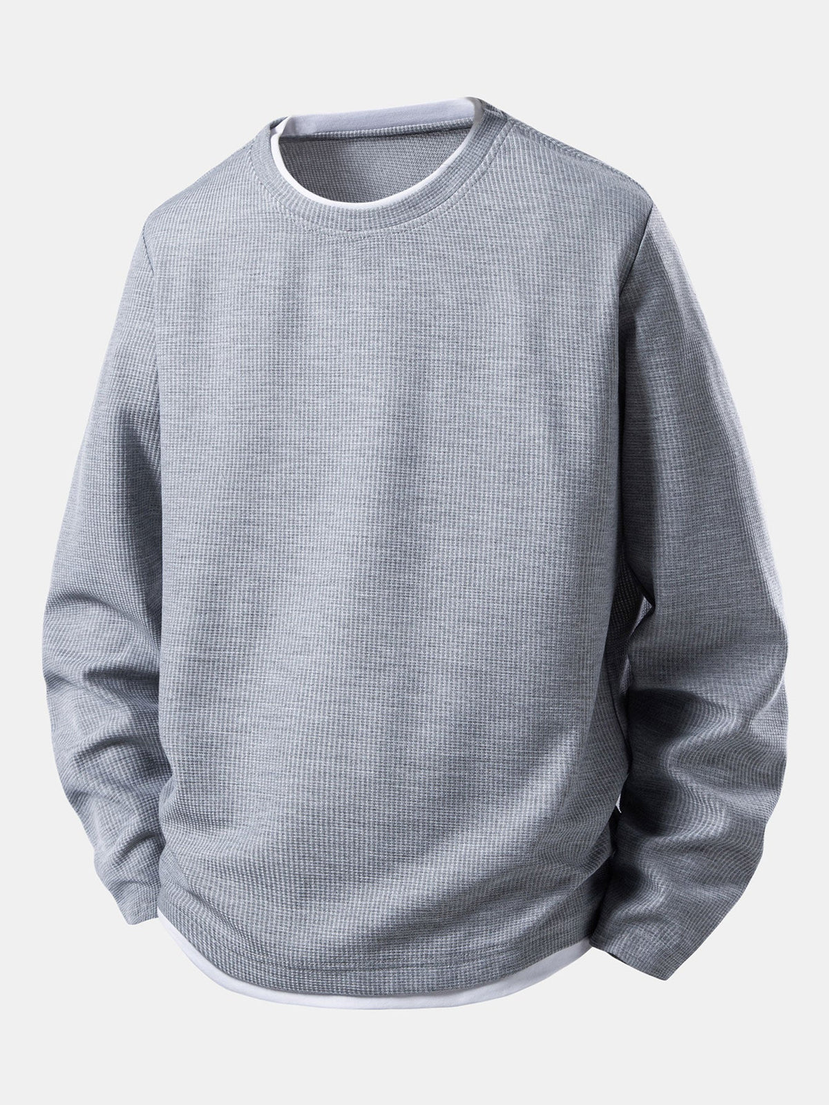 Men's Crew Neck Long-Sleeve T-Shirt with Layered Neckline 0
