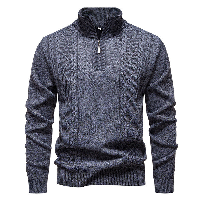 Men's Half Zip Sweater with Stand-Up Collar and Long Sleeves 0