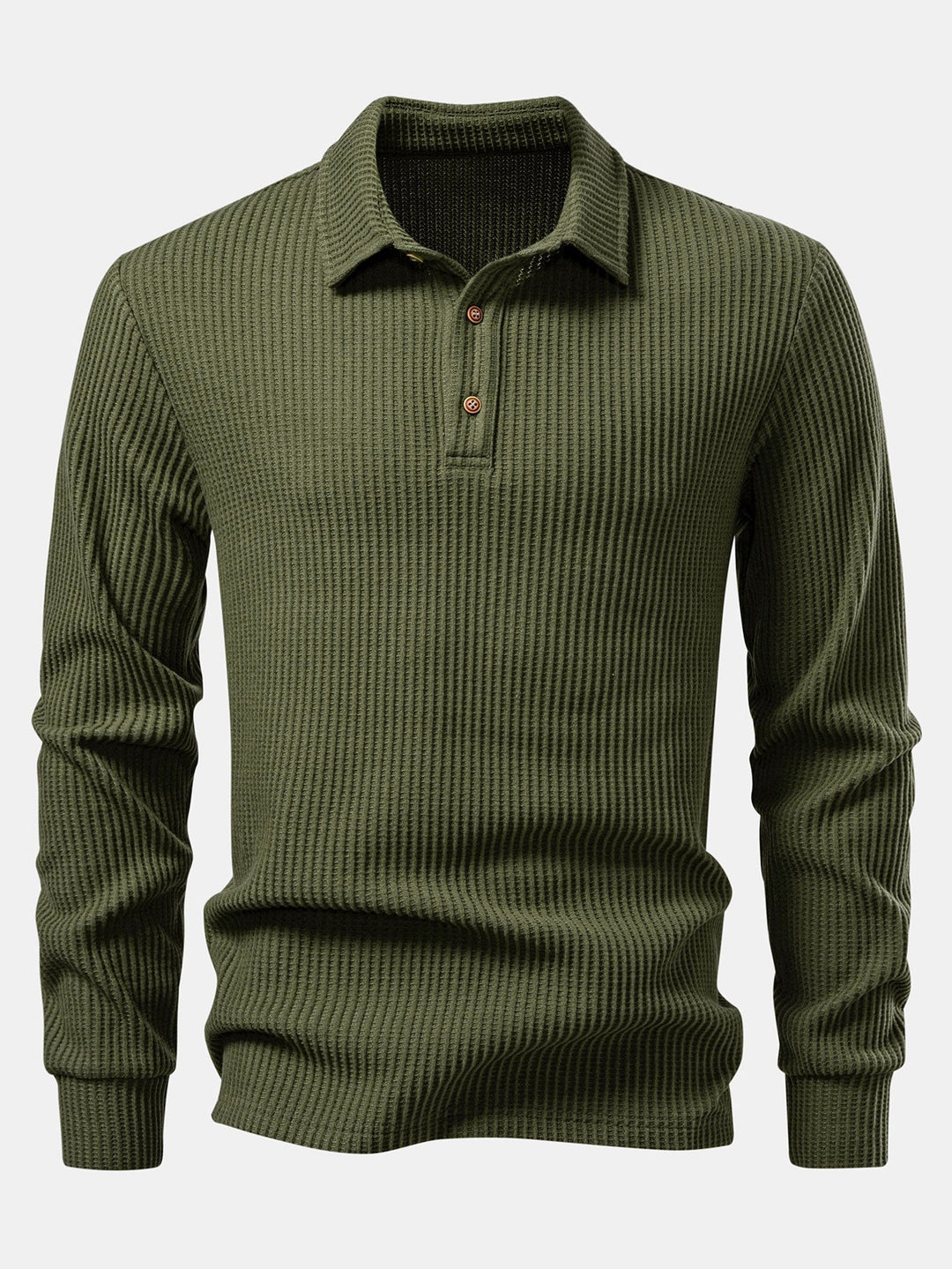 Men's Long Sleeve Polo Shirt with Waffle Pattern 0