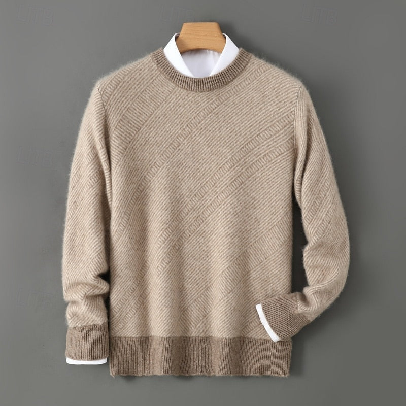 Men's Textured Crew Neck Sweater with Long Sleeves 0