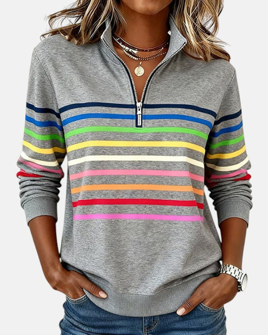 Unisex Half-Zip Collar Striped Sweatshirt 0