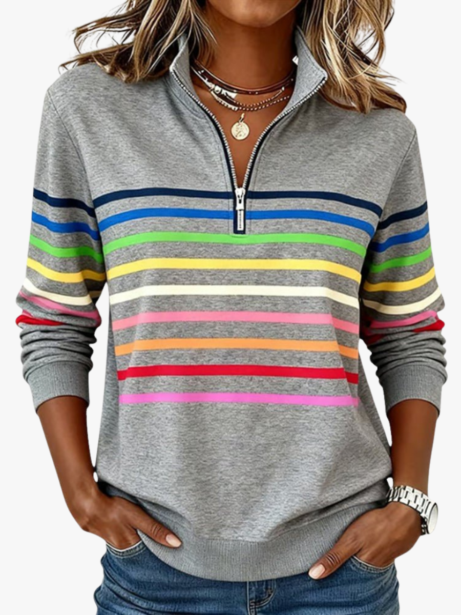 Unisex Half-Zip Collar Striped Sweatshirt 1