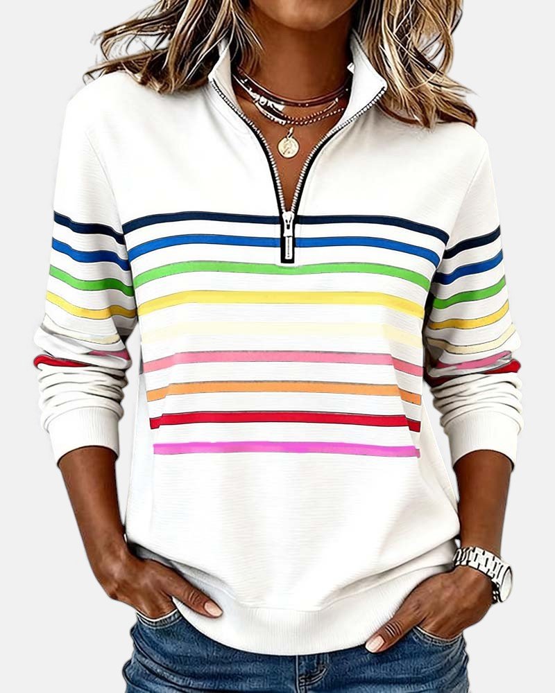 Unisex Half-Zip Collar Striped Sweatshirt 3