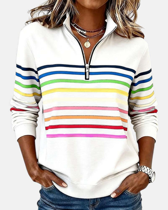 Unisex Half-Zip Collar Striped Sweatshirt 3