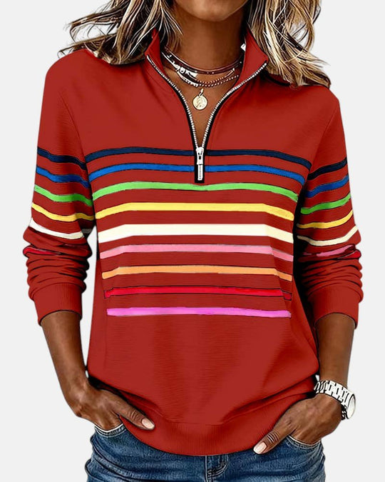 Unisex Half-Zip Collar Striped Sweatshirt 4