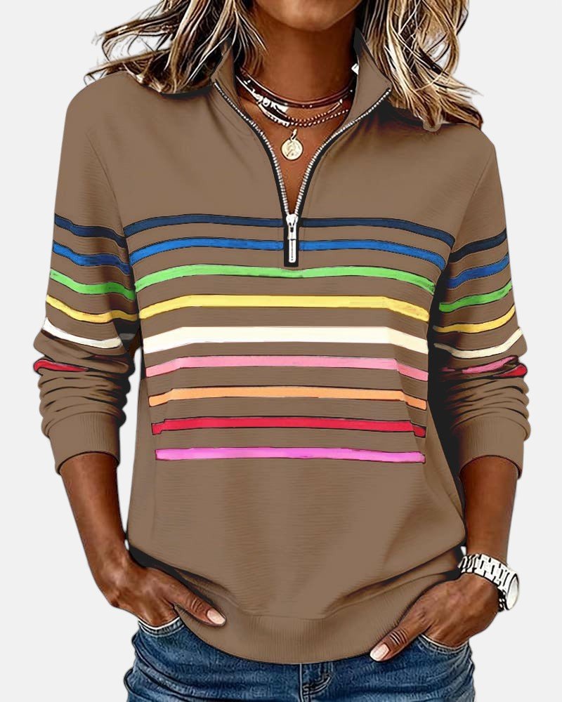 Unisex Half-Zip Collar Striped Sweatshirt 5