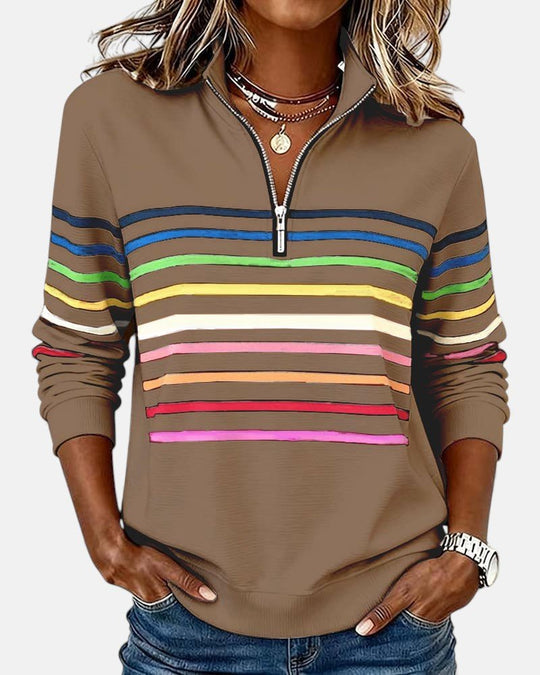 Unisex Half-Zip Collar Striped Sweatshirt 5