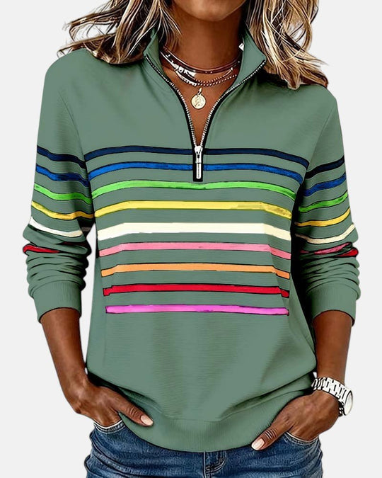 Unisex Half-Zip Collar Striped Sweatshirt 6
