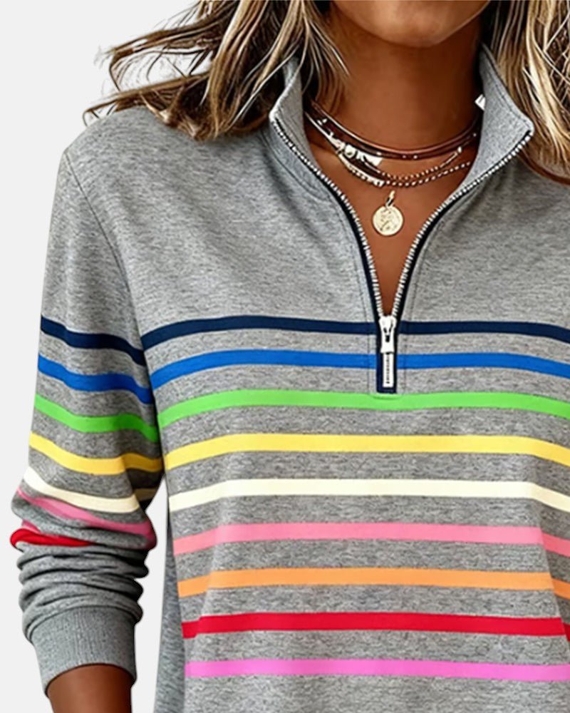 Unisex Half-Zip Collar Striped Sweatshirt 7