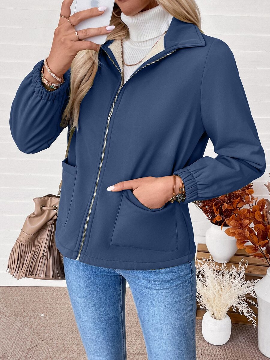 Unisex Zip-Up Jacket with Sherpa Fleece Lining and Elasticated Cuffs 1