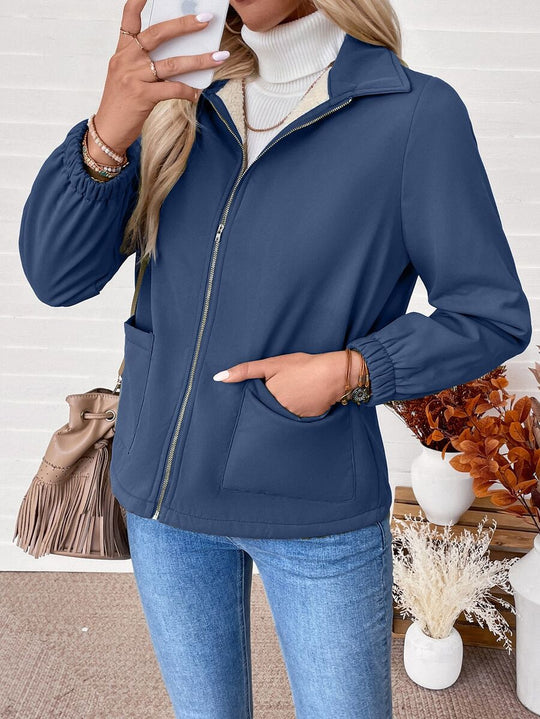 Unisex Zip-Up Jacket with Sherpa Fleece Lining and Elasticated Cuffs 1