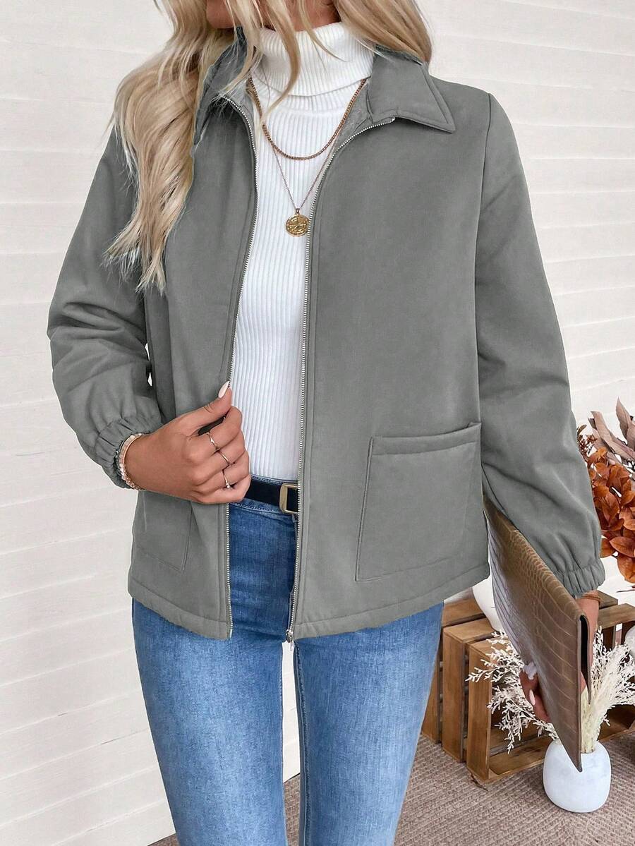 Unisex Zip-Up Jacket with Sherpa Fleece Lining and Elasticated Cuffs 14