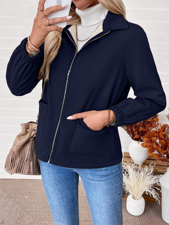 Unisex Zip-Up Jacket with Sherpa Fleece Lining and Elasticated Cuffs 4