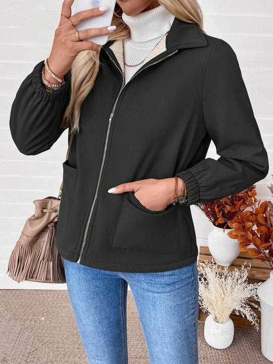 Unisex Zip-Up Jacket with Sherpa Fleece Lining and Elasticated Cuffs 7