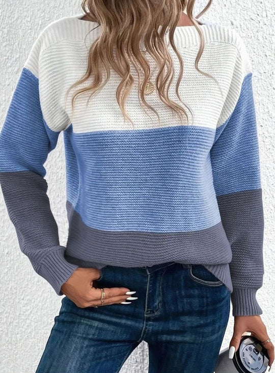 Women’s Boat Neck Colour Block Knit Sweater 1