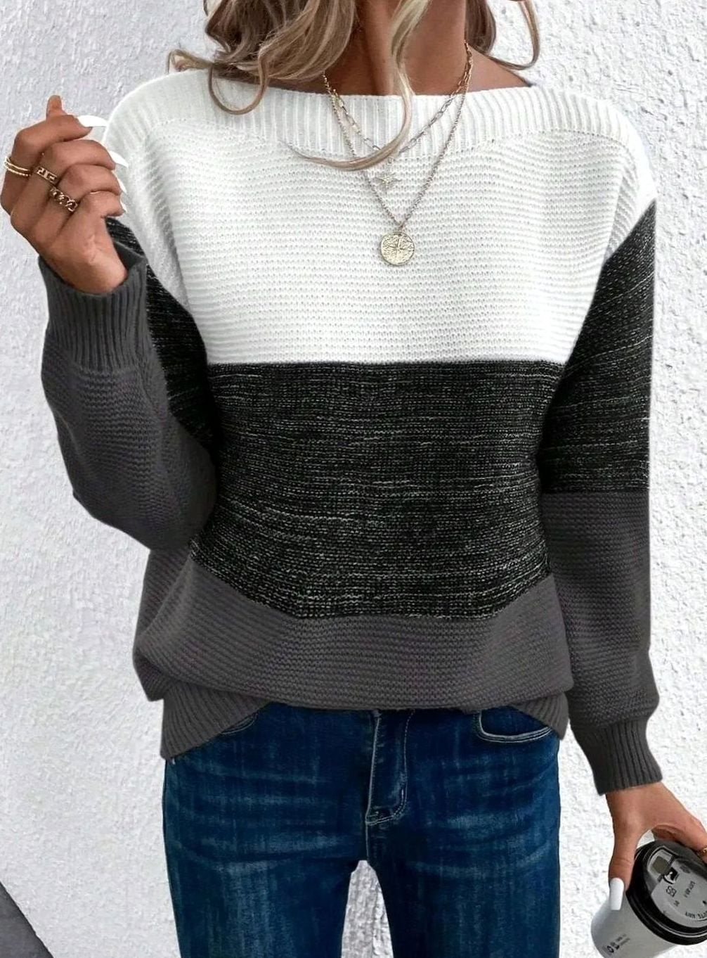 Women’s Boat Neck Colour Block Knit Sweater 3
