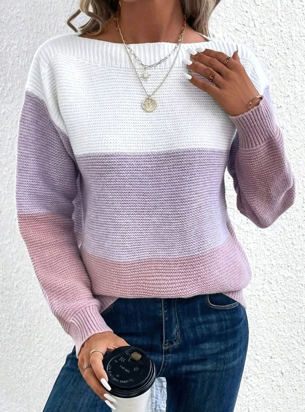 Women’s Boat Neck Colour Block Knit Sweater 6