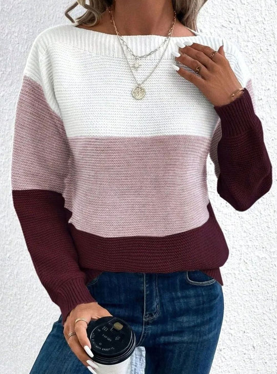 Women’s Boat Neck Colour Block Knit Sweater 7