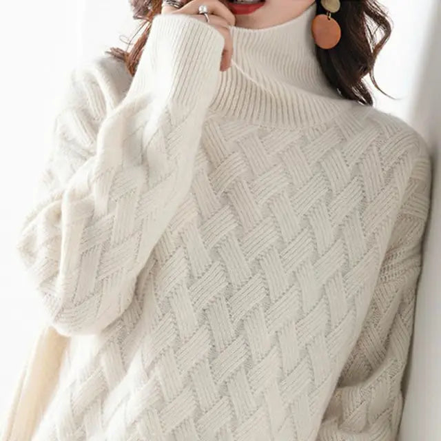 Women's Cable Knit High Neck Sweater 0