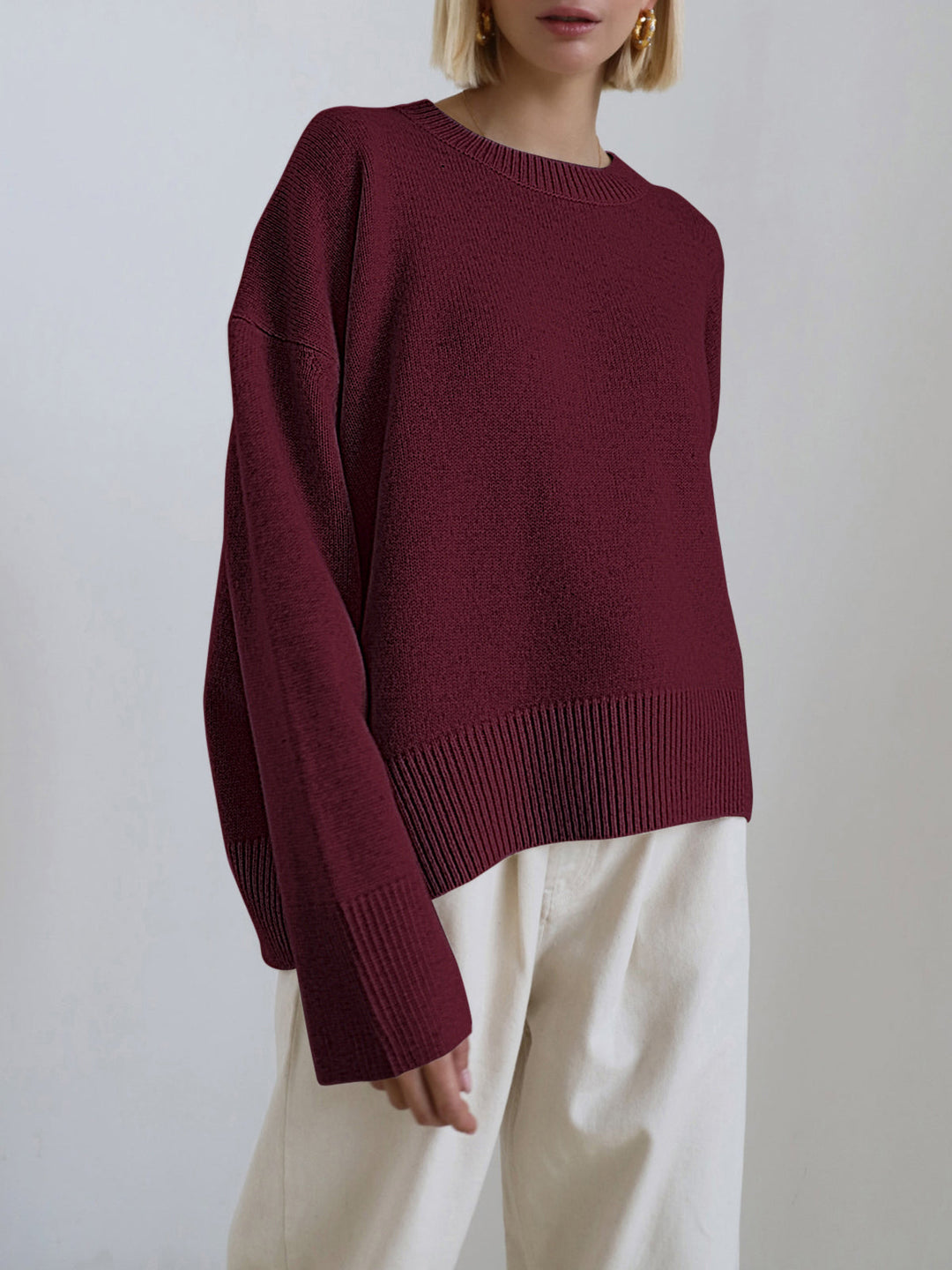Women’s Crew Neck Long Sleeve Knitted Sweater 0