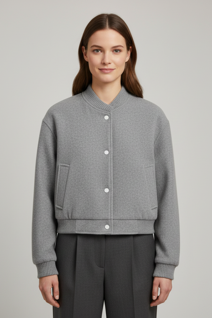 Women's Cropped Jacket with Snap Fastening and Ribbed Cuffs 0