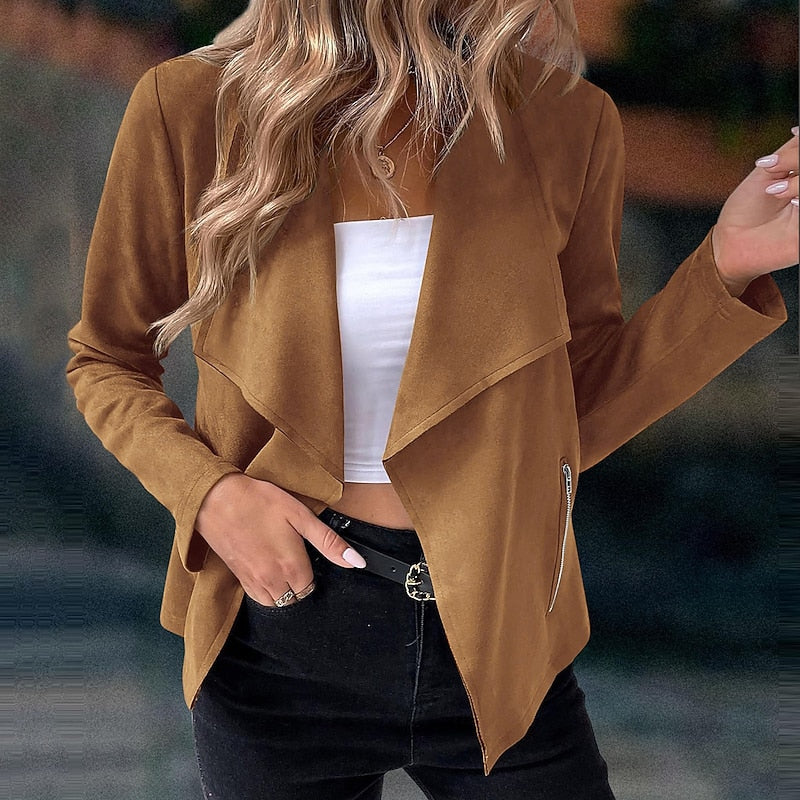 Women's Draped Open-Front Jacket with Zip Pocket 0