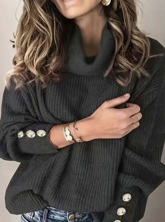 Women’s Folded Turtleneck Knit Sweater with Button Cuffs 3