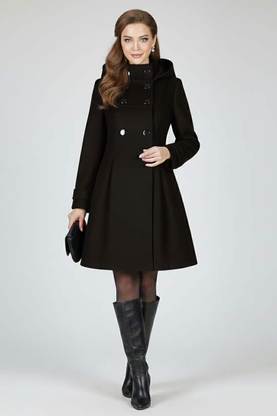 Women’s Hooded Coat with Double Button Front 0