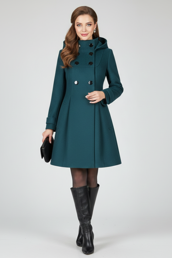 Women’s Hooded Coat with Double Button Front 2