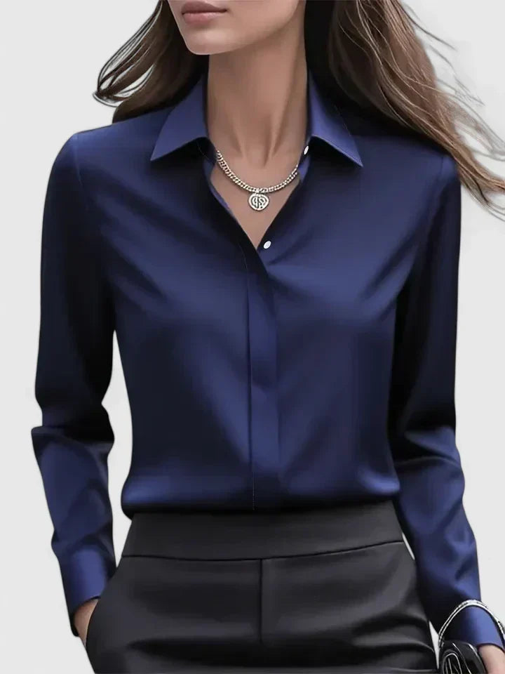 Women's Long Sleeve Blouse with Defined Collar 0