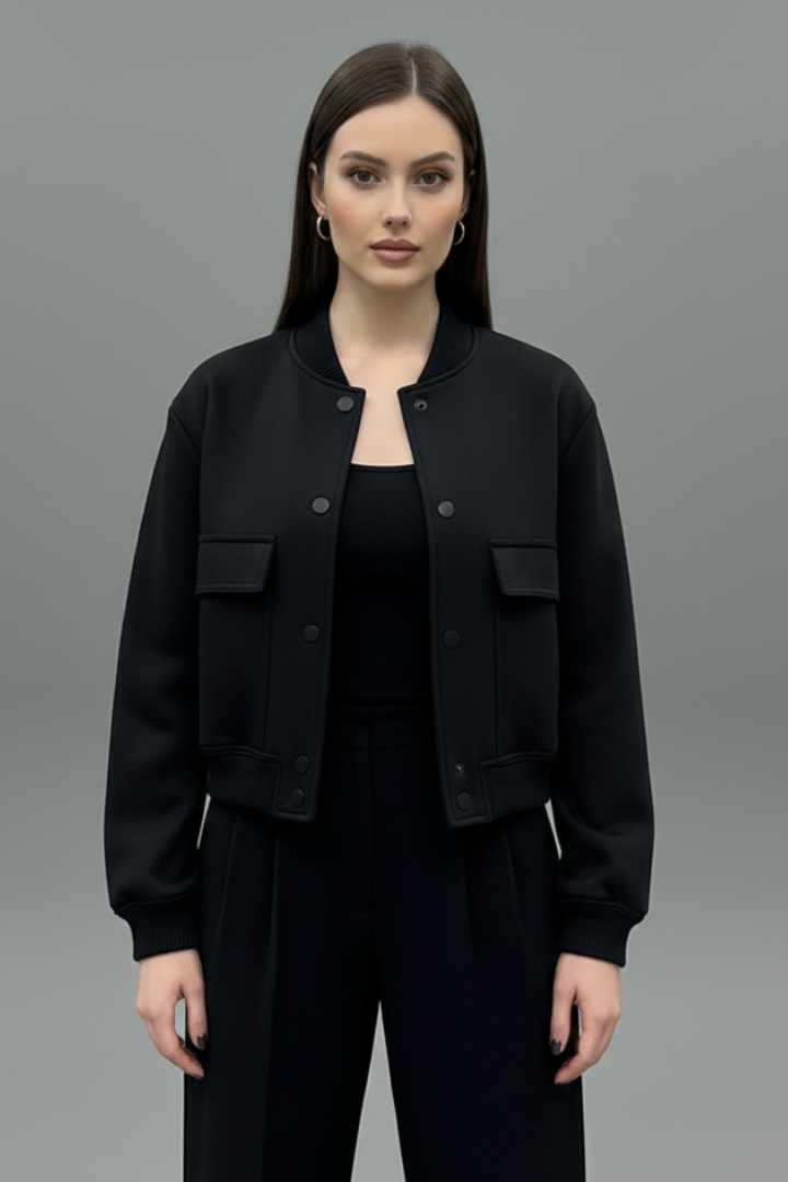 Women's Long Sleeve Button Closure Jacket with Elasticated Hem 0