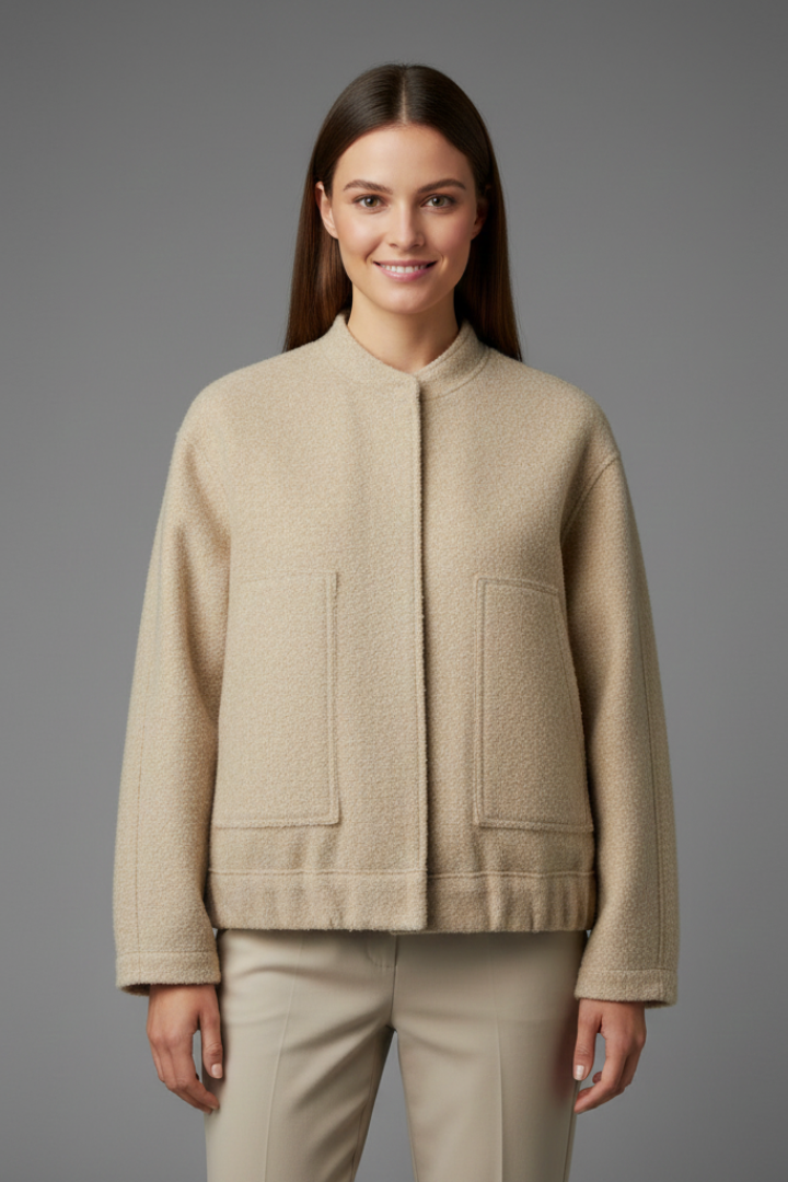 Women's Ribbed Collar Jacket with Zip Closure 0