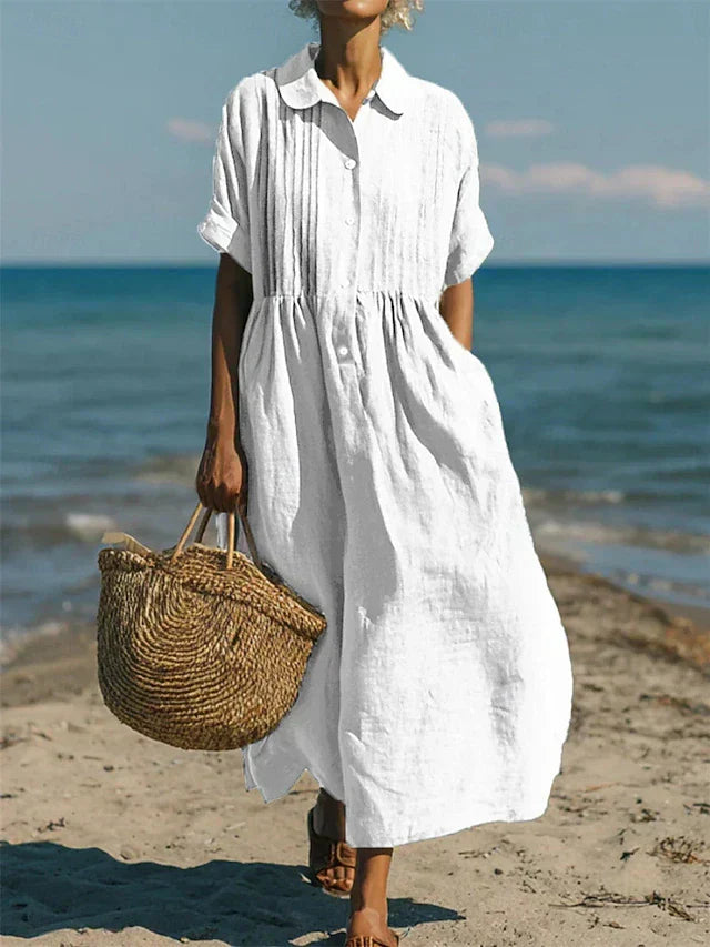 Women's Sleeveless Button-Front Midi Dress with Round Neckline 0