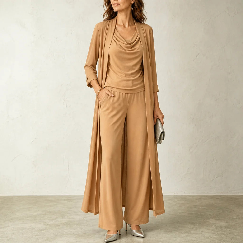 Women's polyester cardigan and wide-leg pants set 0