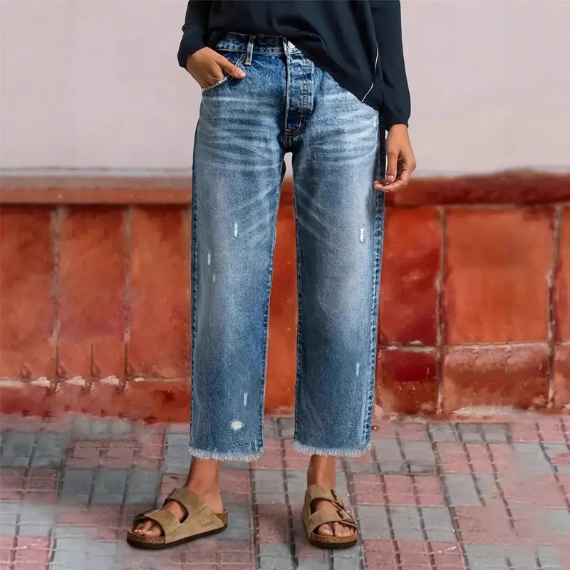 Women's retro short straight jeans 0